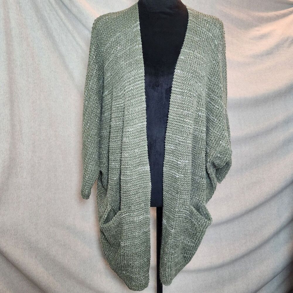 Women's Medium Sage Green Cocoon Cardigan Sweater Open Front Dolman Cottagecore